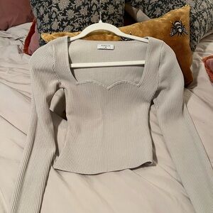 Babaton Taupe Ribbed Knit Top